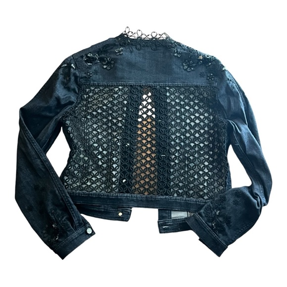 Elie Tahari Esperanza Embroidered Lace-Back Denim Jacket, Blue size M - Picture 2 of 11